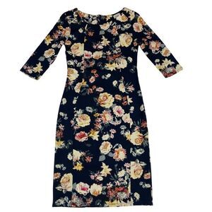 Moci by Purple Rain Dress CHLOE 3/4 Sleeved Navy Floral Women's Size Small